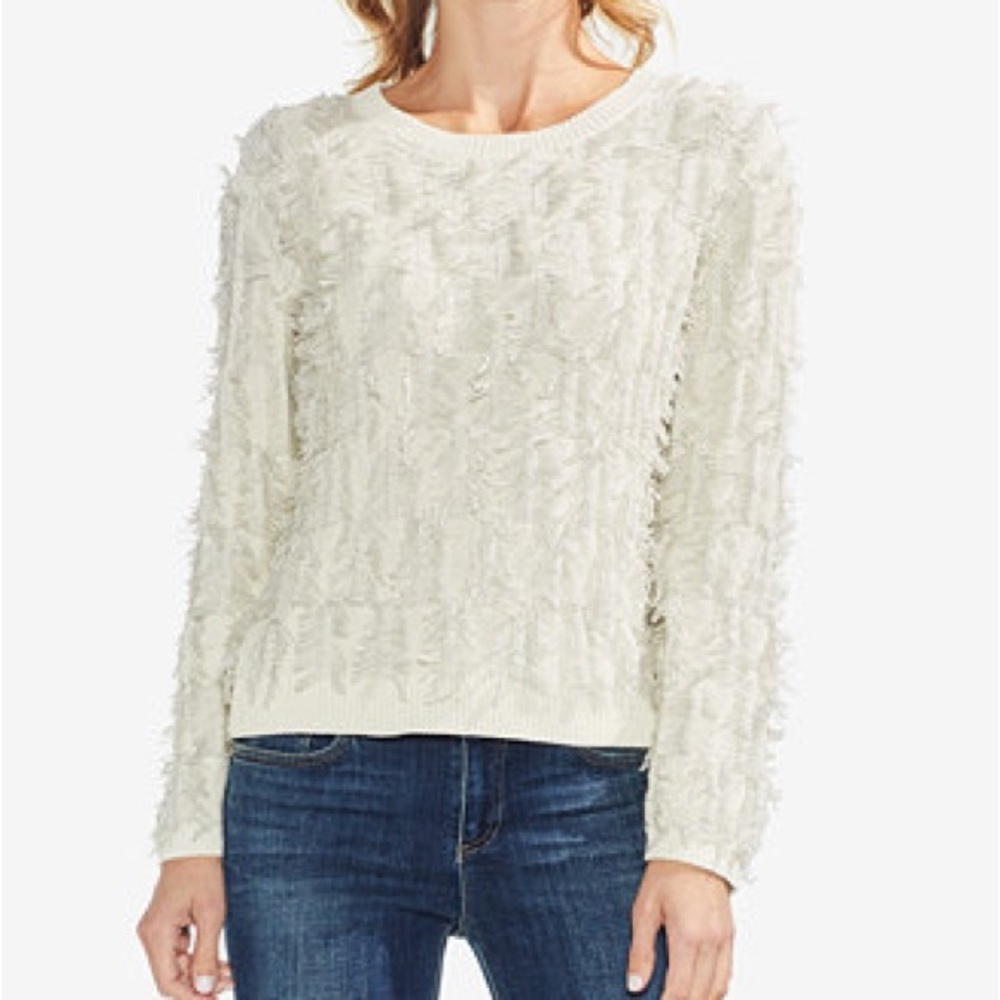 VINCE CAMUTO Cotton Crew-Neck Fringe Sweater